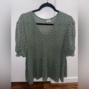 Cato Sage Green Polka Dot Blouse XL Very Flattering and Comfy